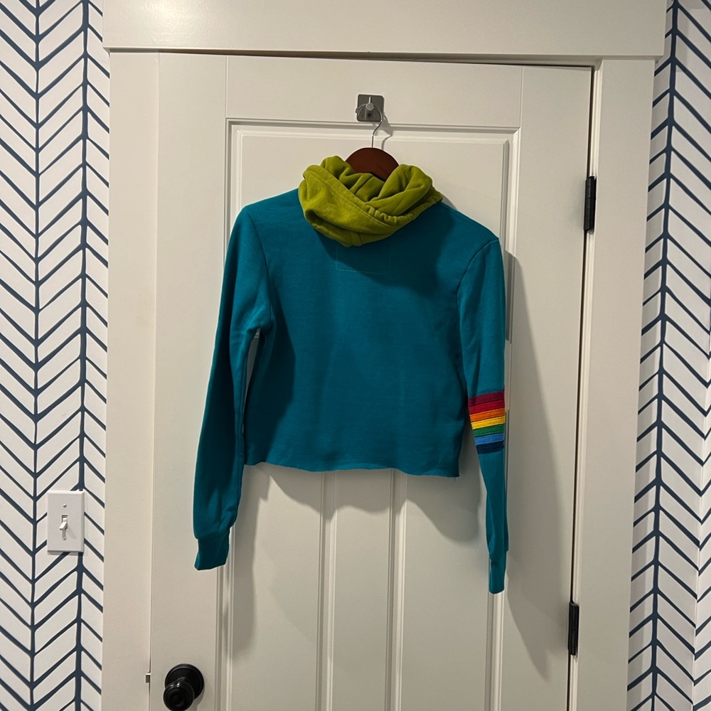 Aviator Nation Teal and Green Cowl Neck Cropped Hoodie - Picture 4 of 4